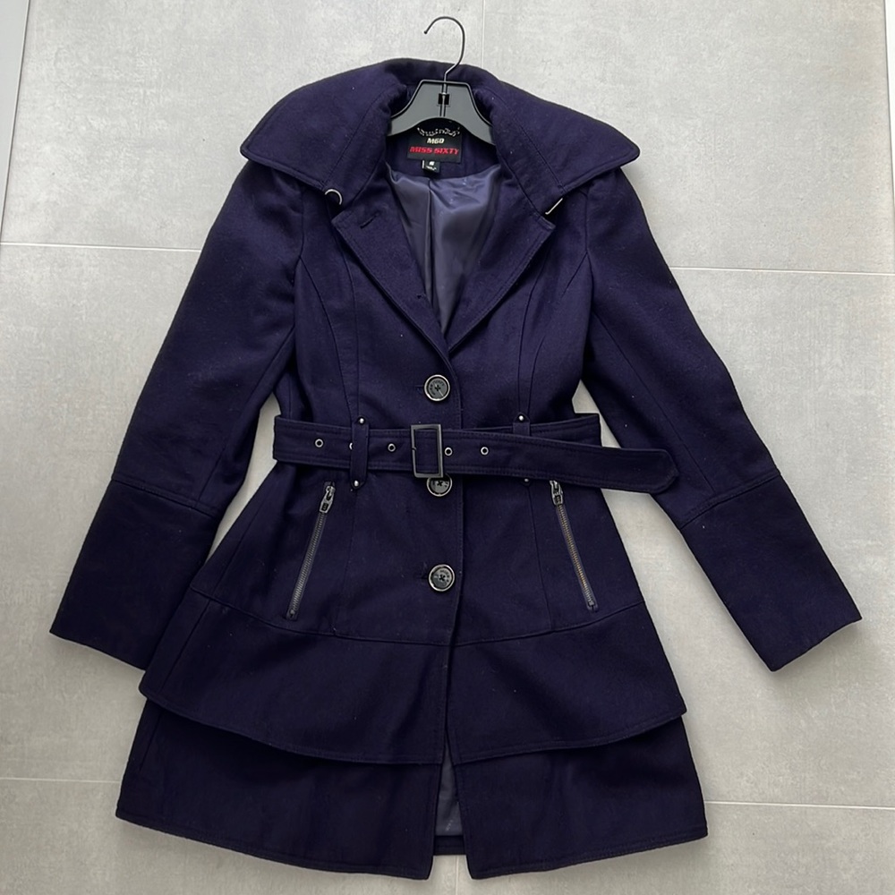 Miss Sixty size small dark purple winter jacket waist belt wool Y2K winter fall
